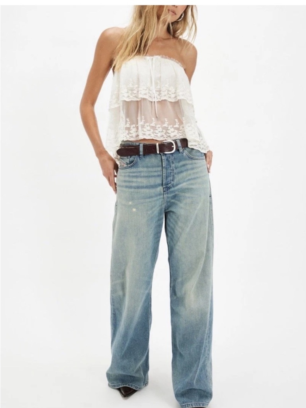 Free People Love You So Lace Built-In Shelf Bra White Tube Top NWT Size Large